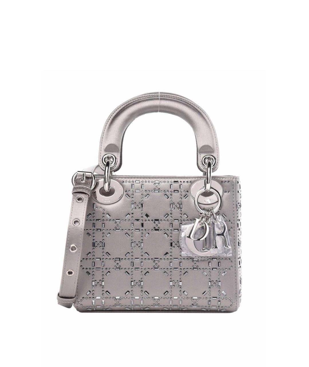 CHRISTIAN DIOR Серебряная шелковая сумка с короткими ручками, фото 1