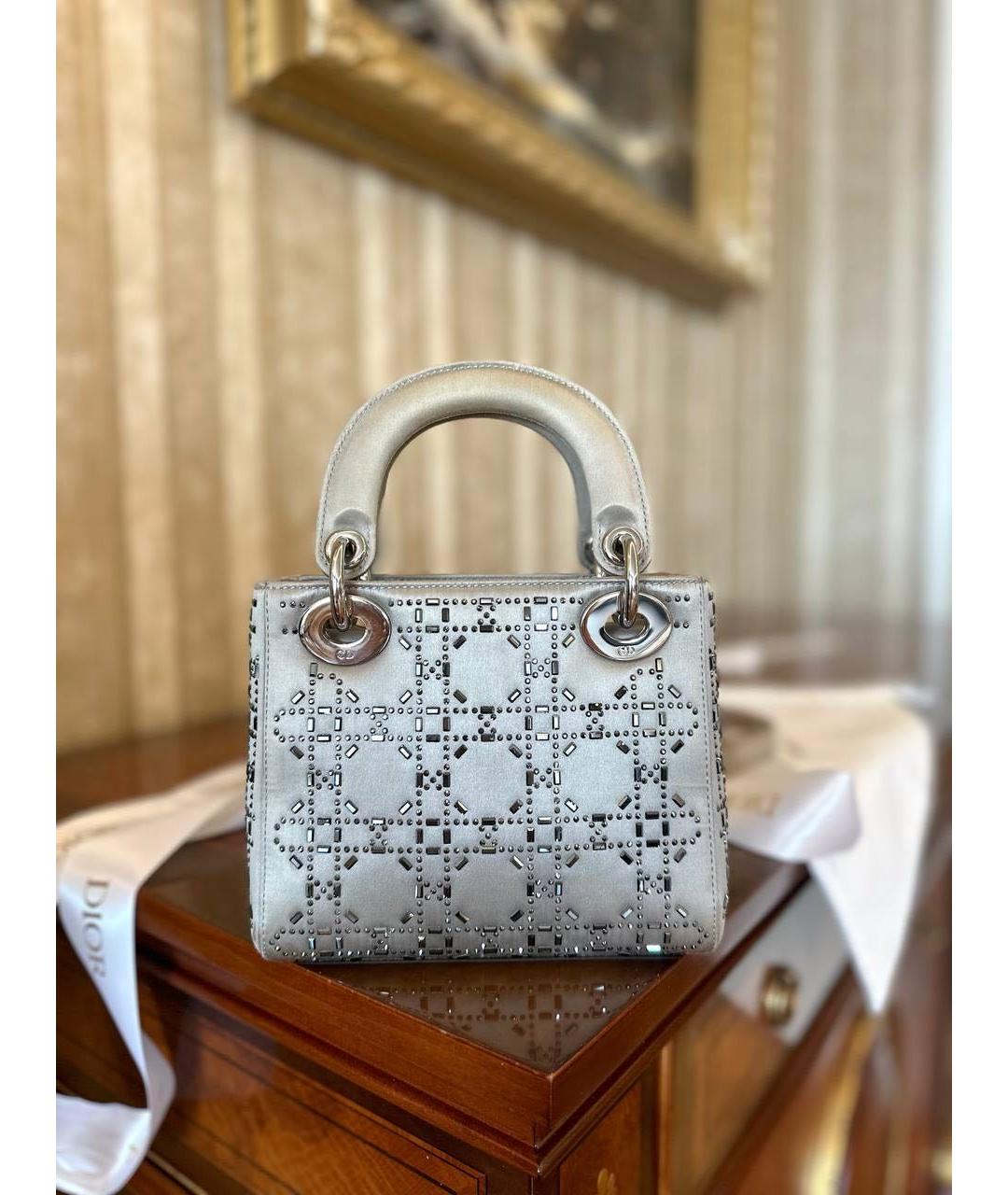 CHRISTIAN DIOR Серебряная шелковая сумка с короткими ручками, фото 6
