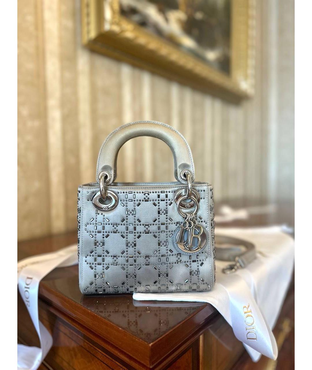 CHRISTIAN DIOR Серебряная шелковая сумка с короткими ручками, фото 2