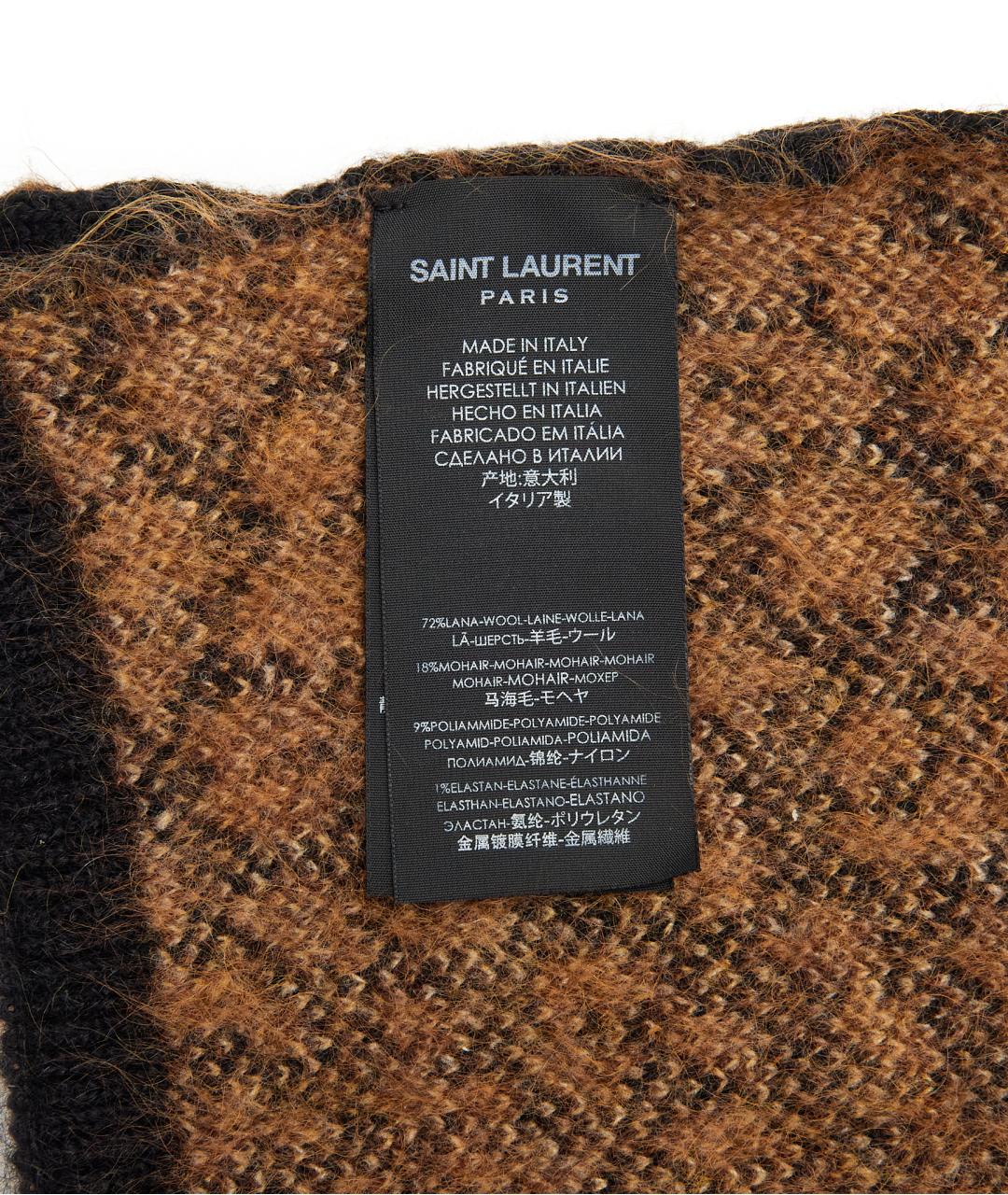 SAINT LAURENT Коричневый шерстяной шарф, фото 3