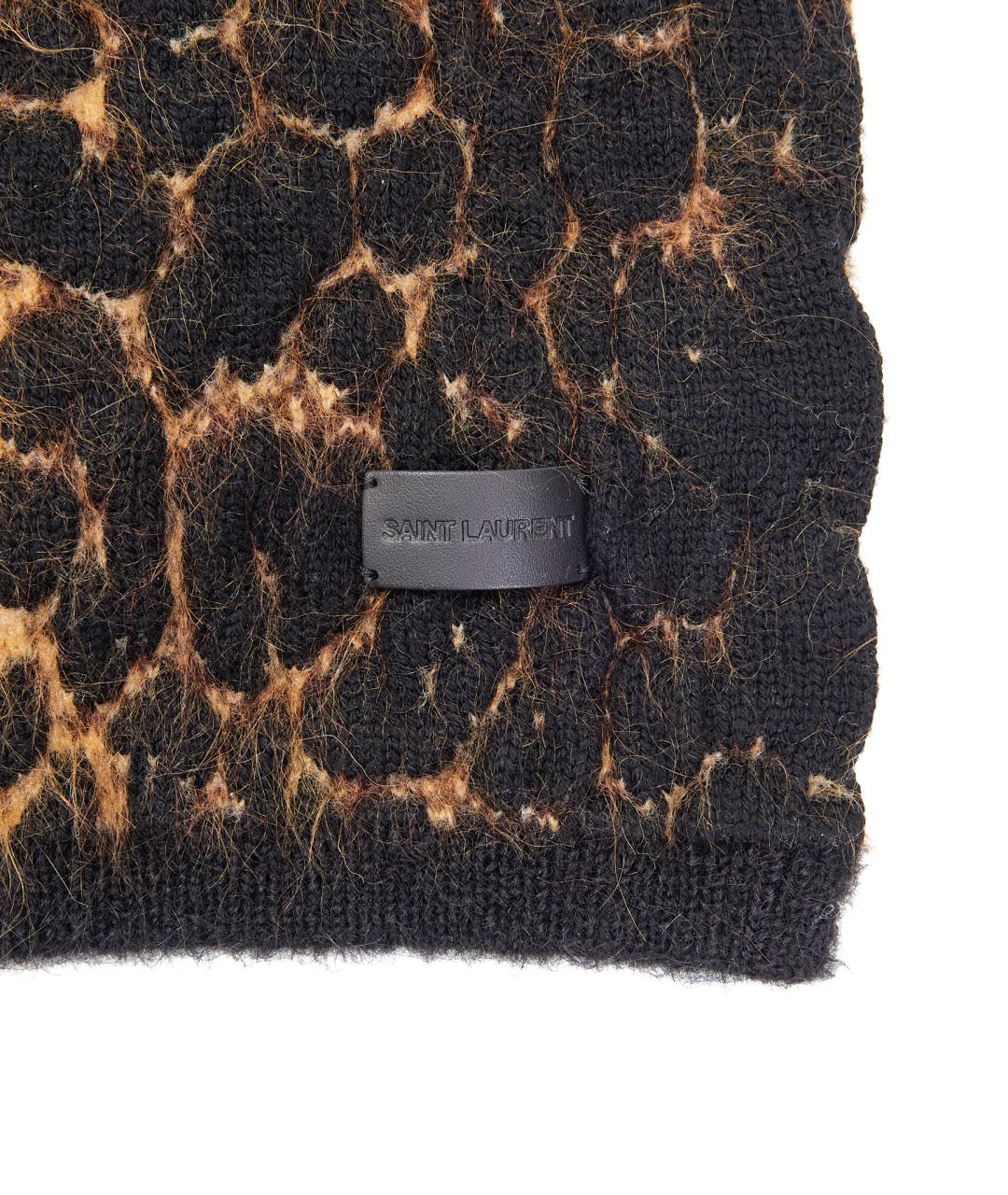 SAINT LAURENT Коричневый шерстяной шарф, фото 2