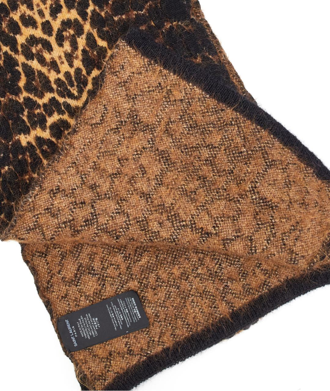 SAINT LAURENT Коричневый шерстяной шарф, фото 4