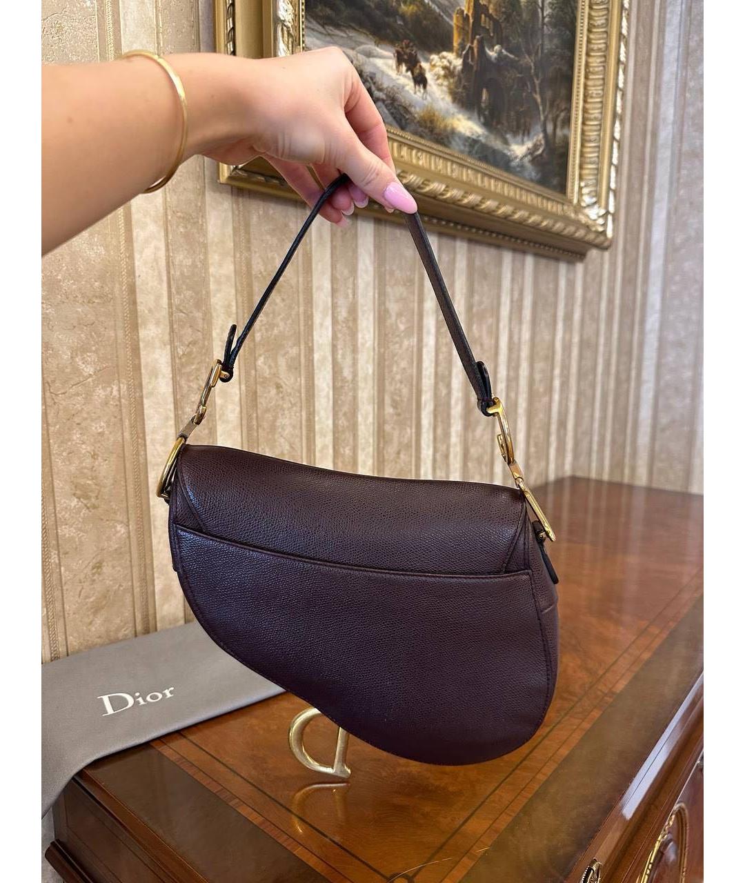 CHRISTIAN DIOR Бордовая кожаная сумка с короткими ручками, фото 8