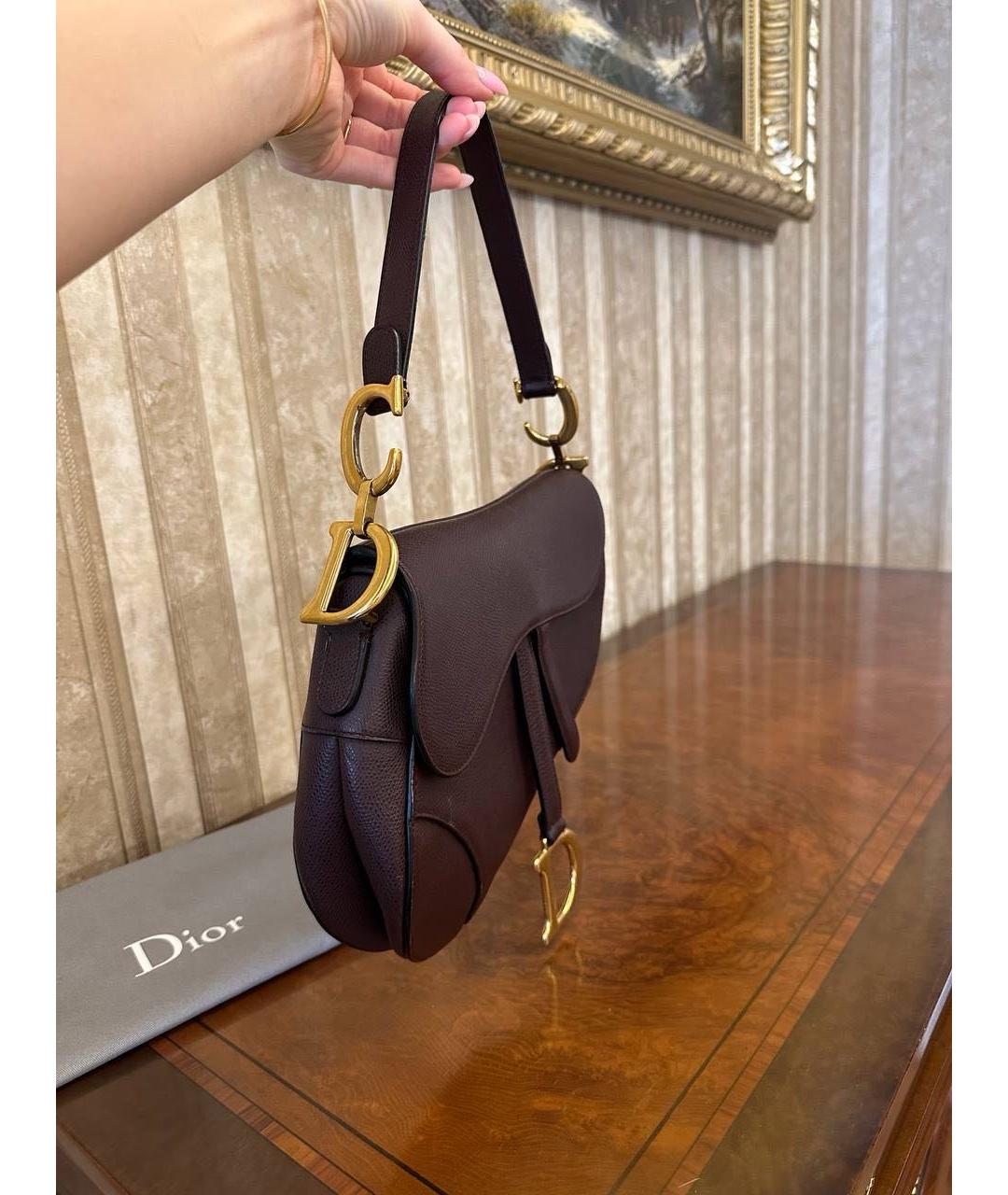 CHRISTIAN DIOR Бордовая кожаная сумка с короткими ручками, фото 6