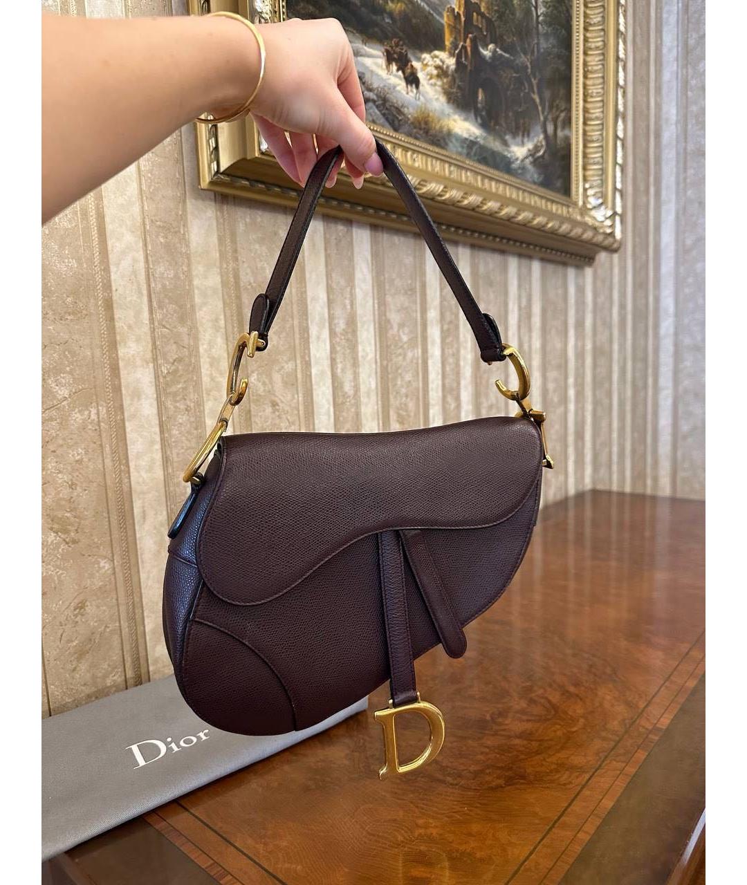 CHRISTIAN DIOR Бордовая кожаная сумка с короткими ручками, фото 3