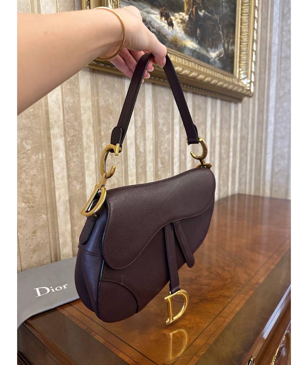 CHRISTIAN DIOR Бордовая кожаная сумка с короткими ручками, фото 7