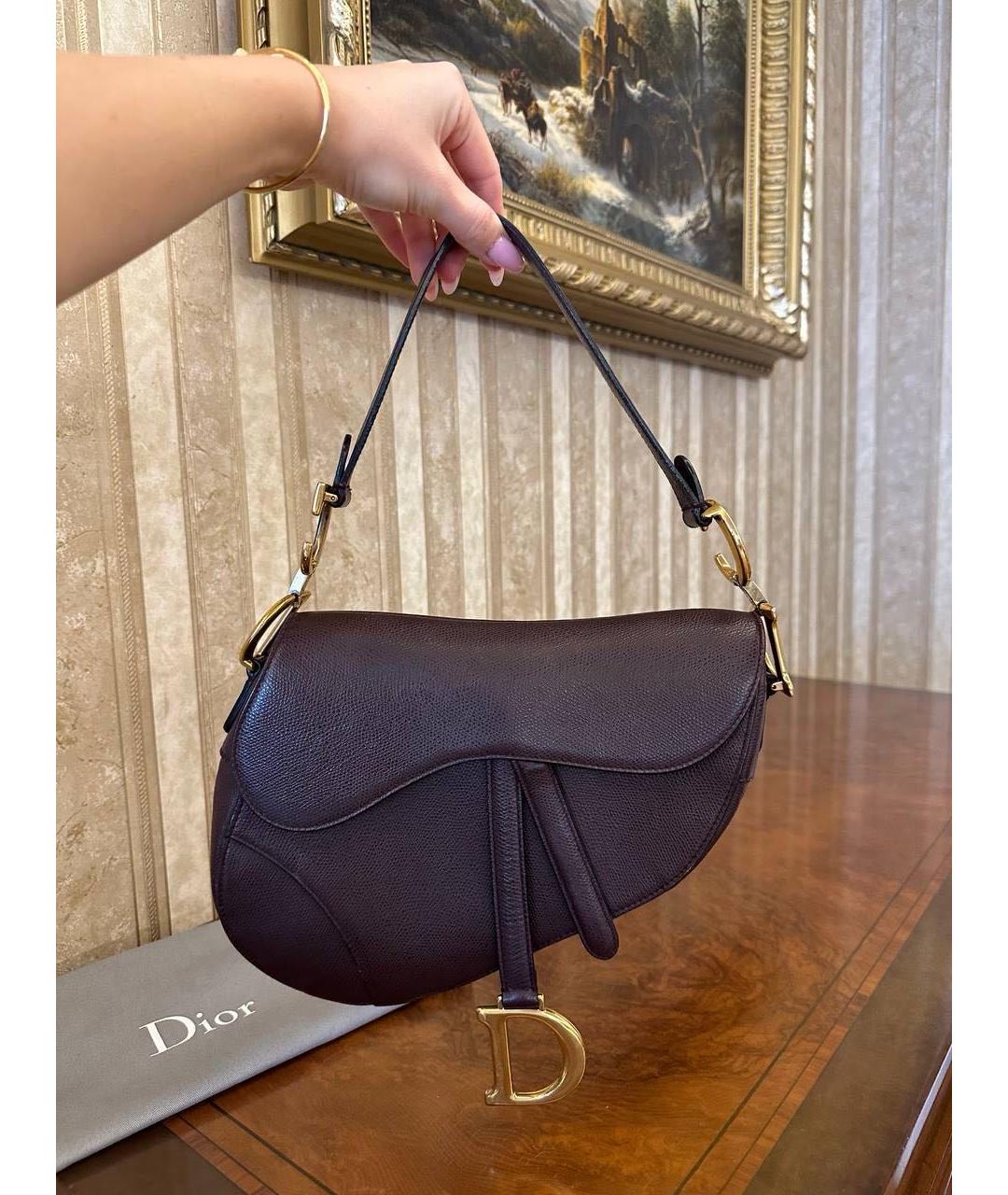 CHRISTIAN DIOR Бордовая кожаная сумка с короткими ручками, фото 2