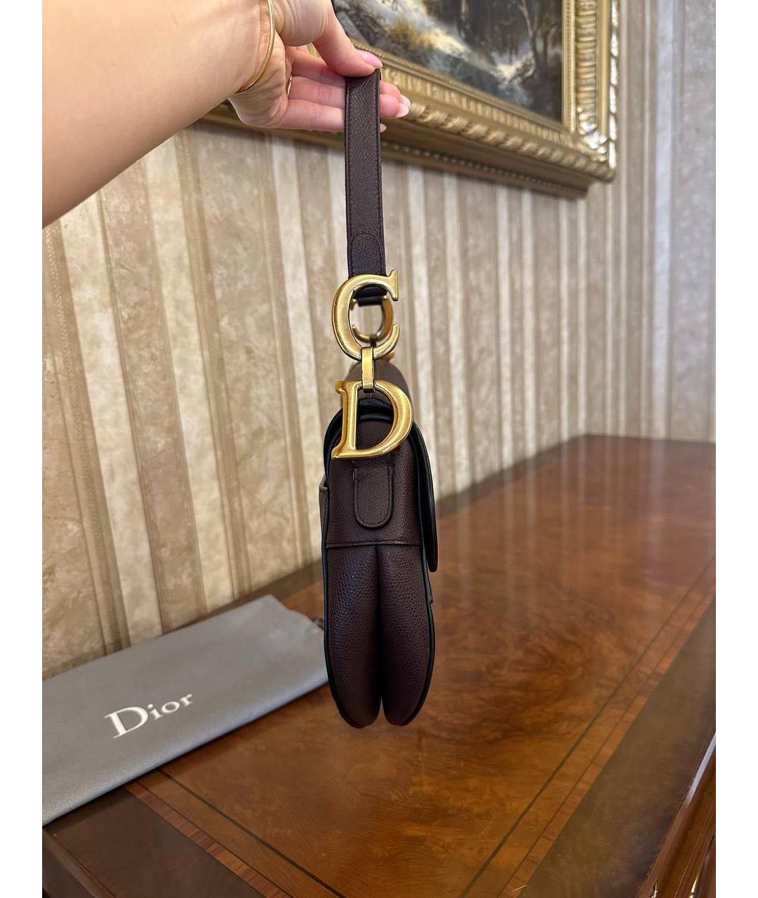 CHRISTIAN DIOR Бордовая кожаная сумка с короткими ручками, фото 5