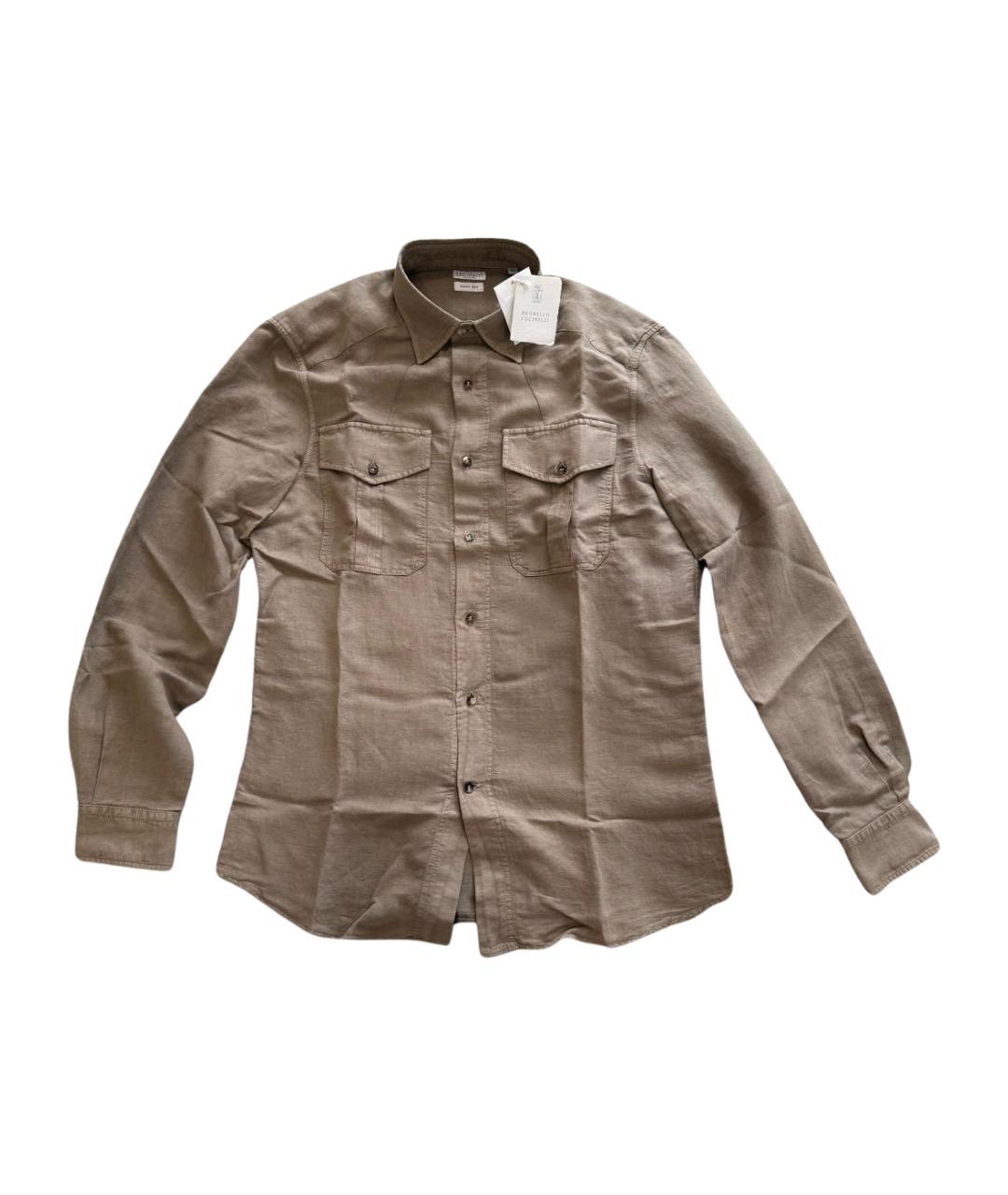 BRUNELLO CUCINELLI Коричневая льняная кэжуал рубашка, фото 1