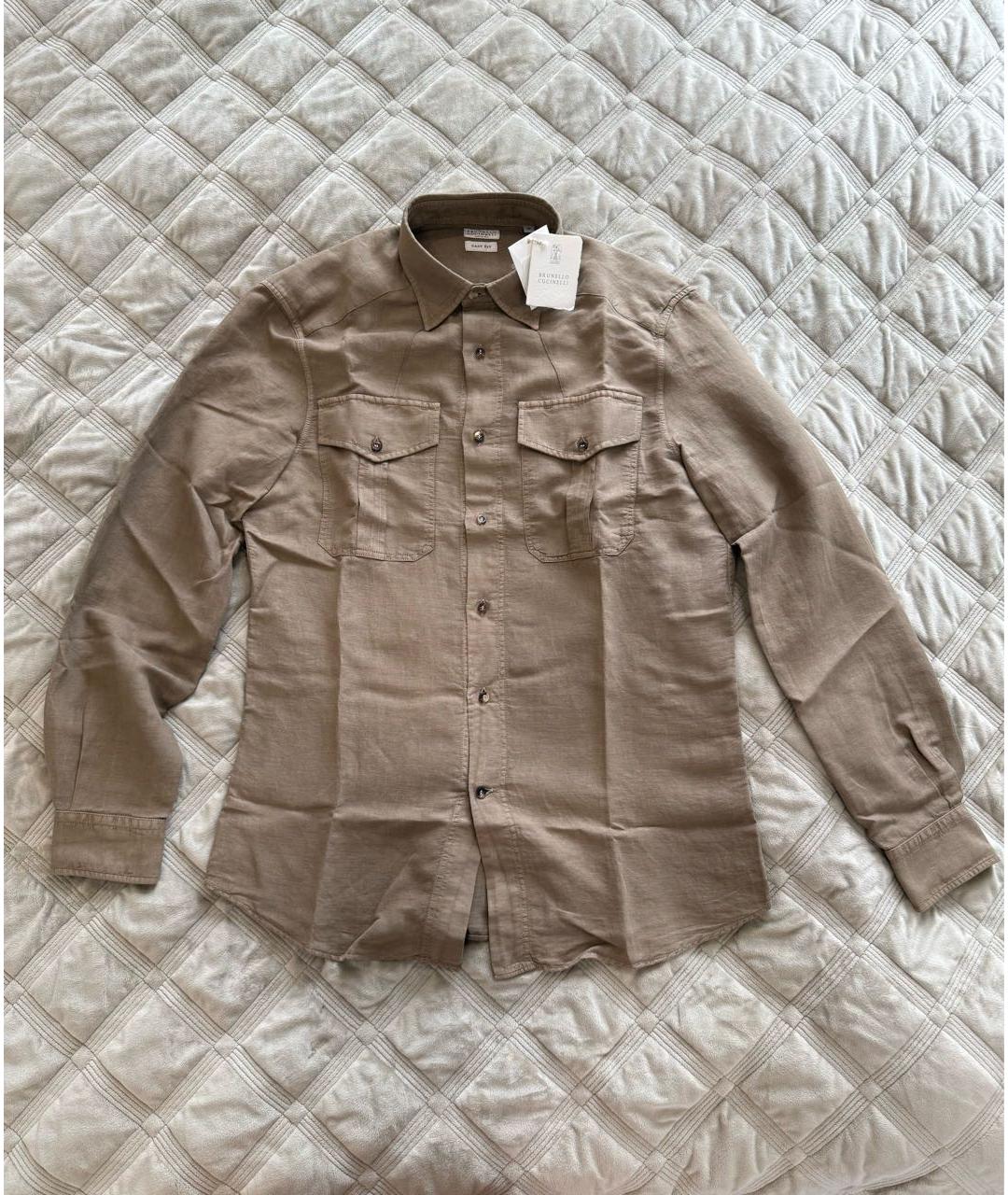 BRUNELLO CUCINELLI Коричневая льняная кэжуал рубашка, фото 4