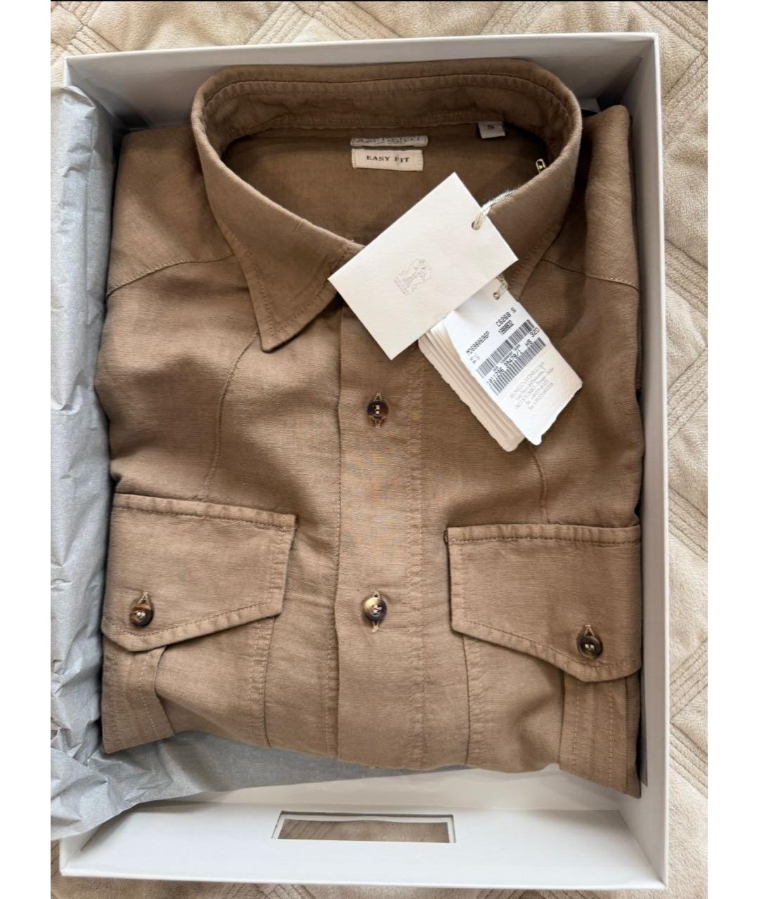 BRUNELLO CUCINELLI Коричневая льняная кэжуал рубашка, фото 3