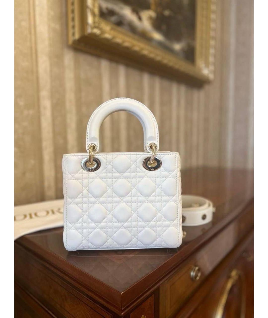CHRISTIAN DIOR Белая кожаная сумка с короткими ручками, фото 6