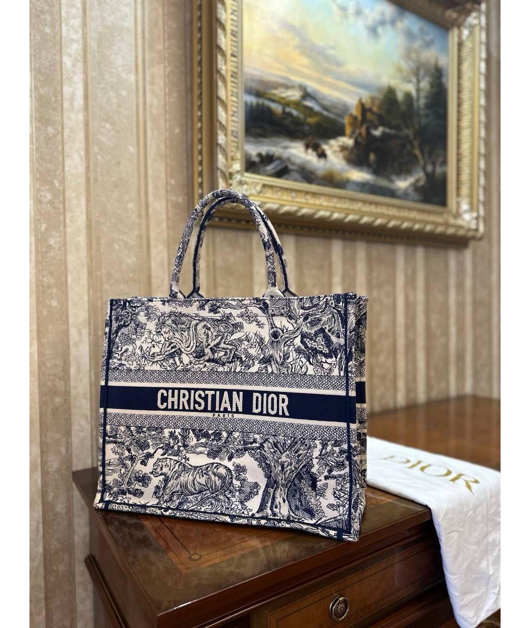 CHRISTIAN DIOR Синяя тканевая сумка тоут, фото 3