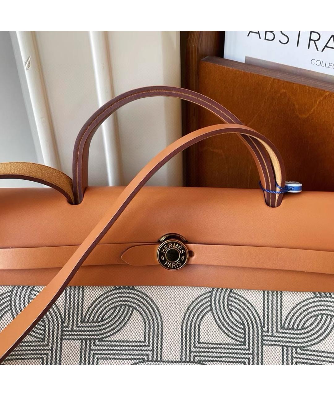 HERMES Бежевая кожаная сумка с короткими ручками, фото 8