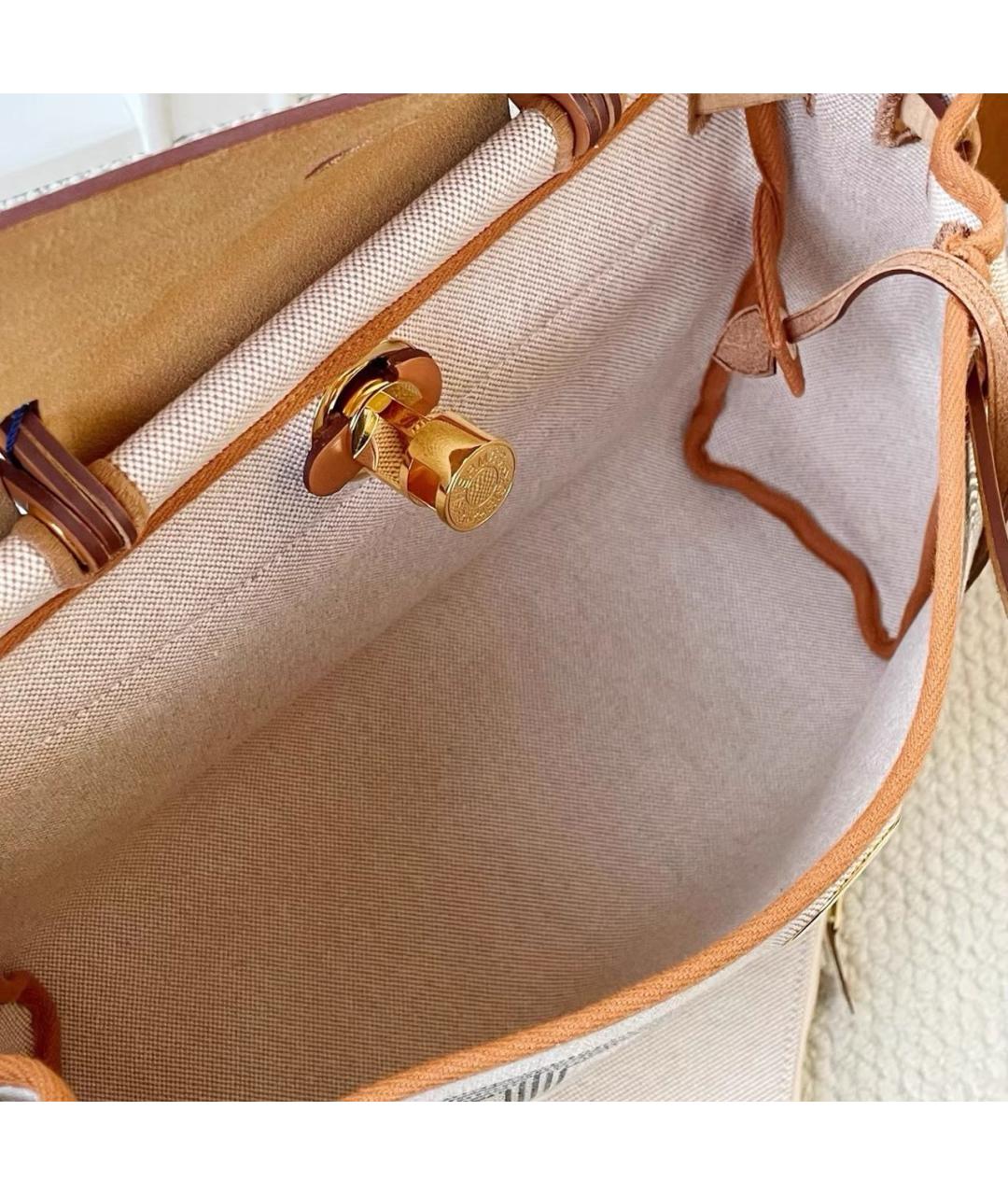 HERMES Бежевая кожаная сумка с короткими ручками, фото 7