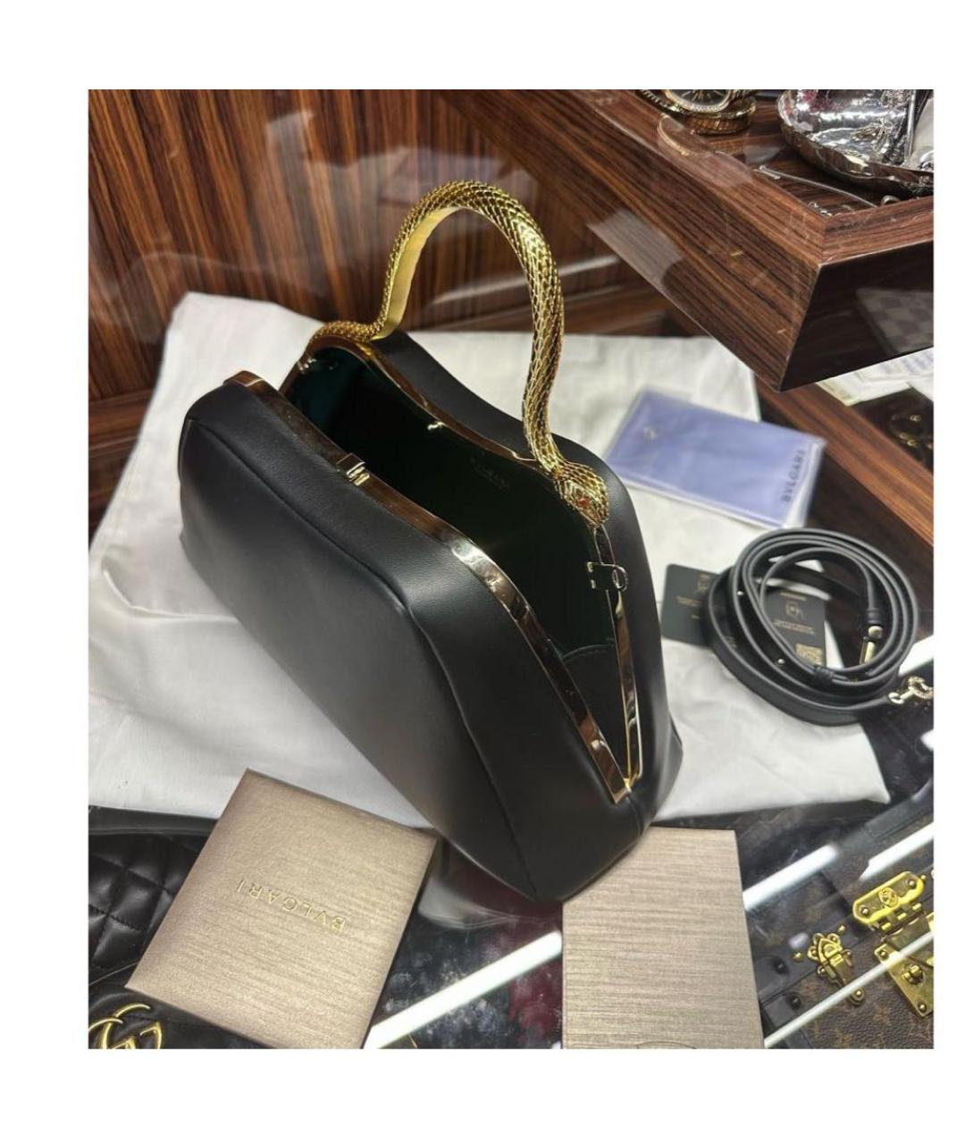 BVLGARI Черная кожаная сумка с короткими ручками, фото 5