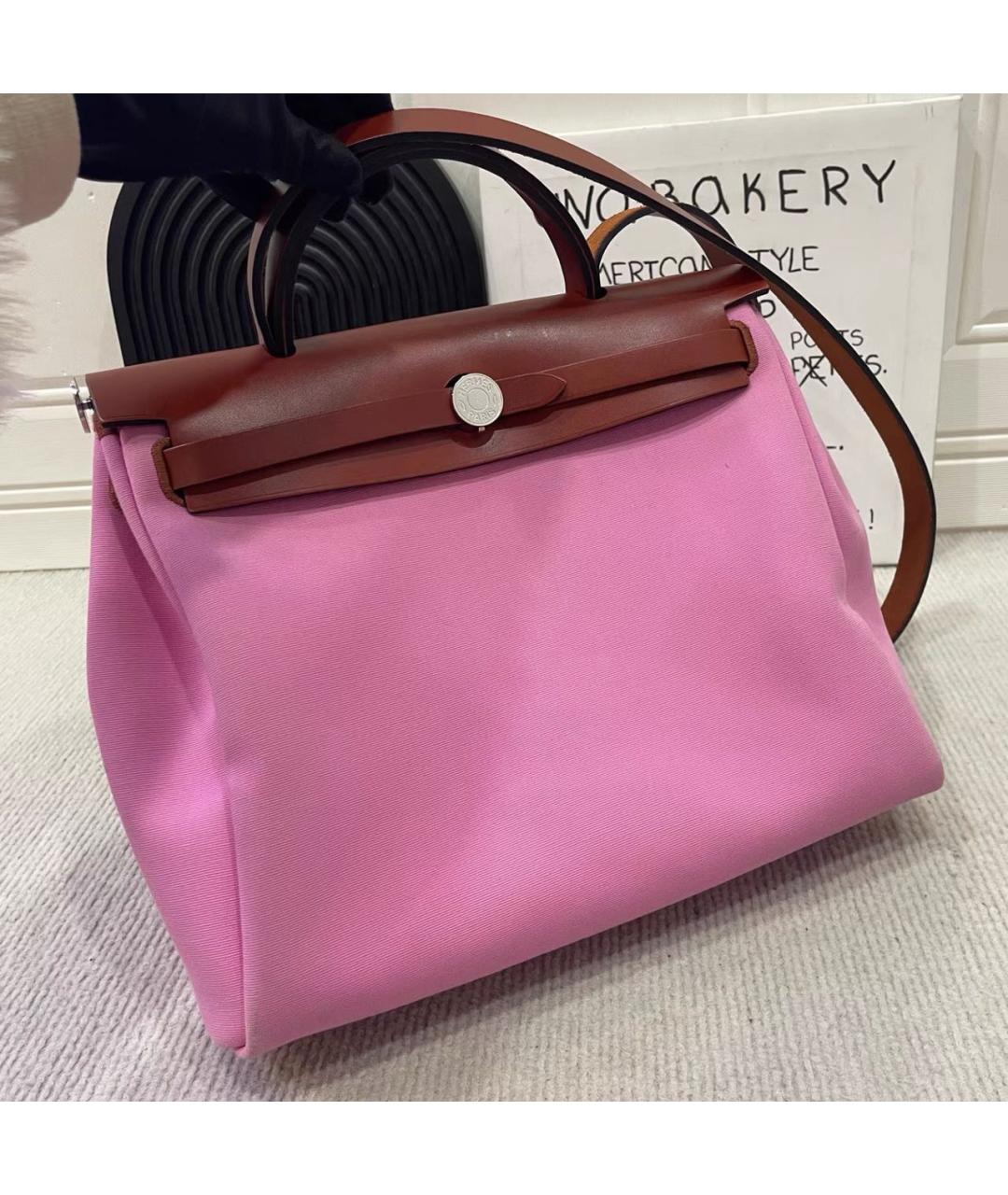HERMES Розовая кожаная сумка с короткими ручками, фото 3