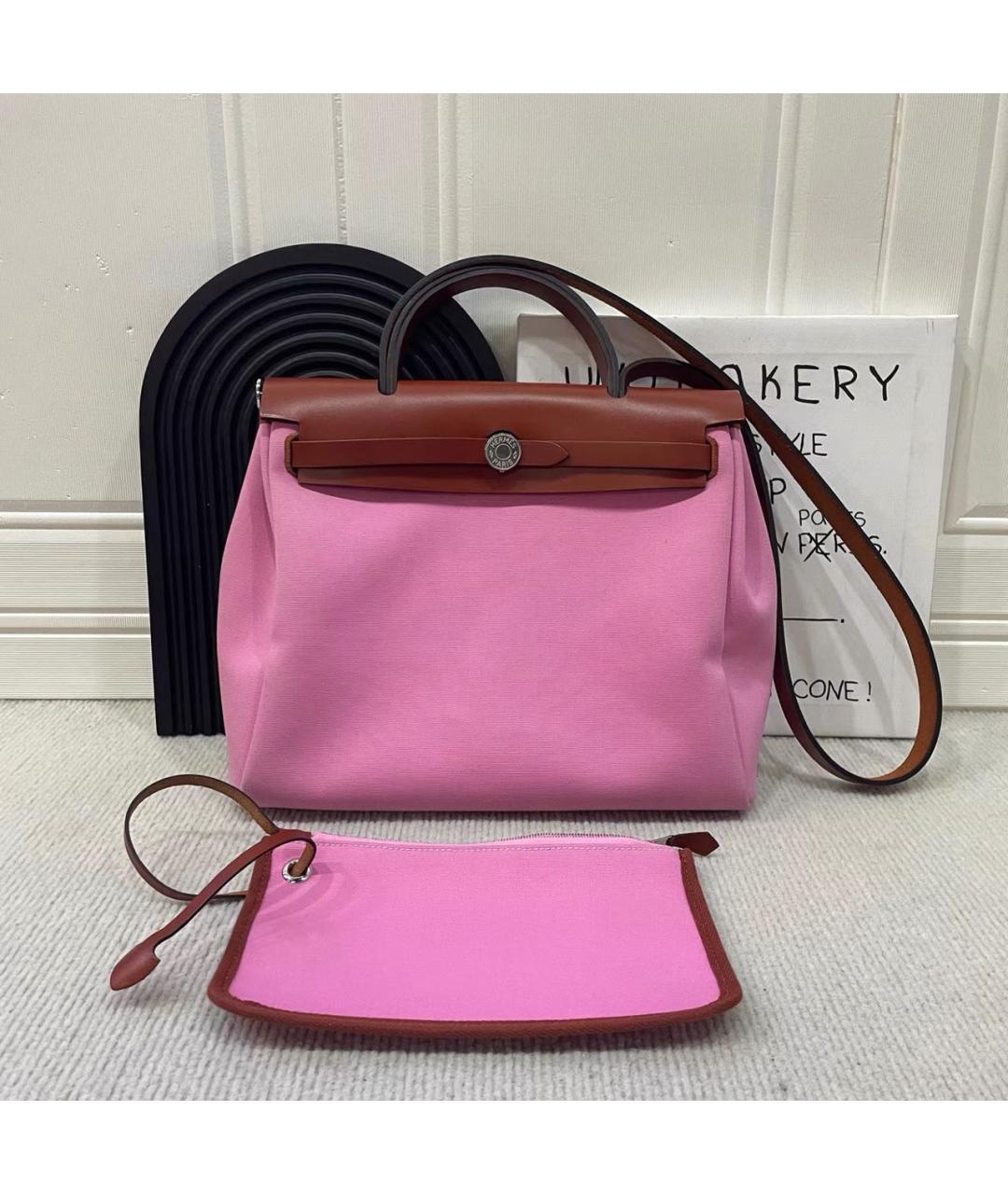 HERMES Розовая кожаная сумка с короткими ручками, фото 8
