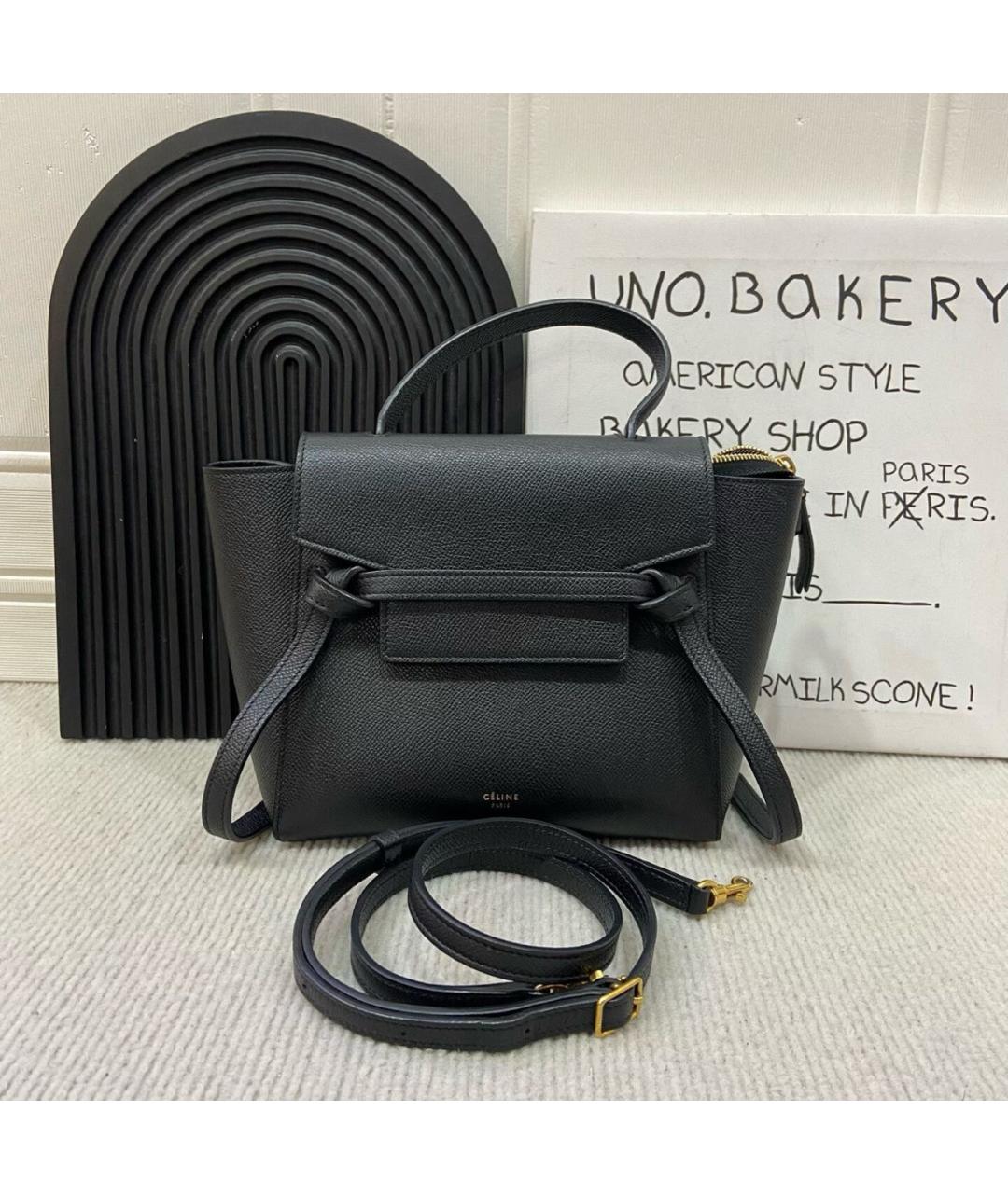 CELINE Черная кожаная сумка с короткими ручками, фото 9