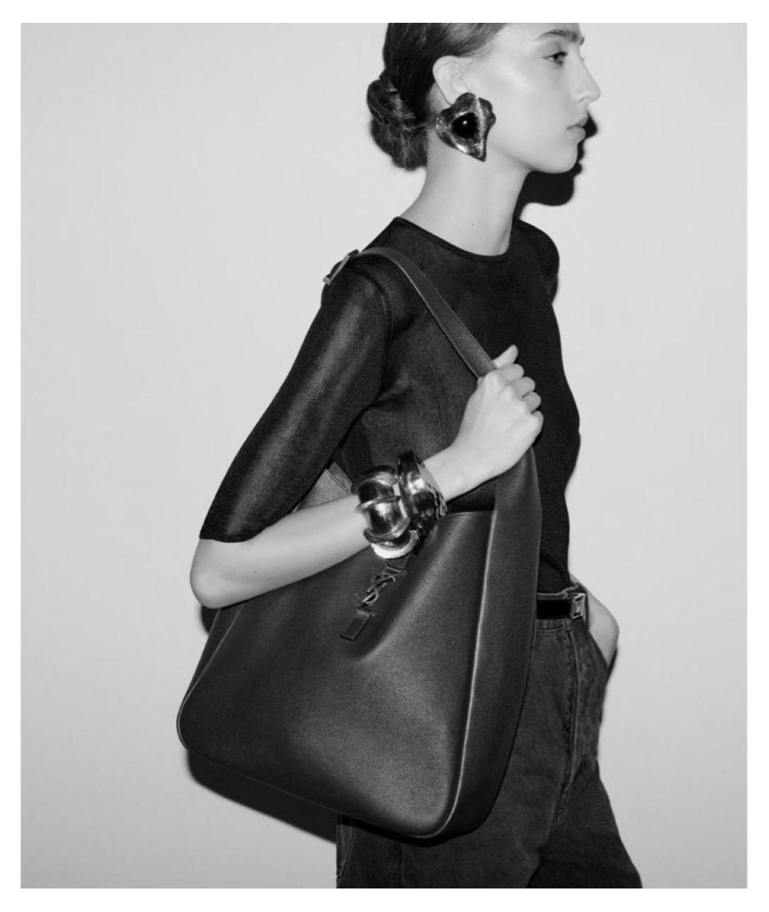 SAINT LAURENT Черная кожаная сумка тоут, фото 2