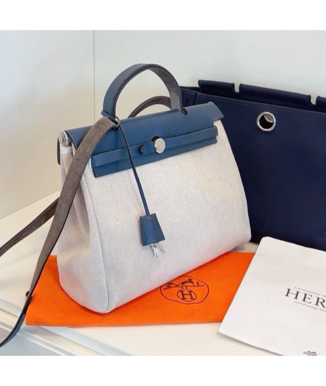 HERMES Синяя кожаная сумка с короткими ручками, фото 3