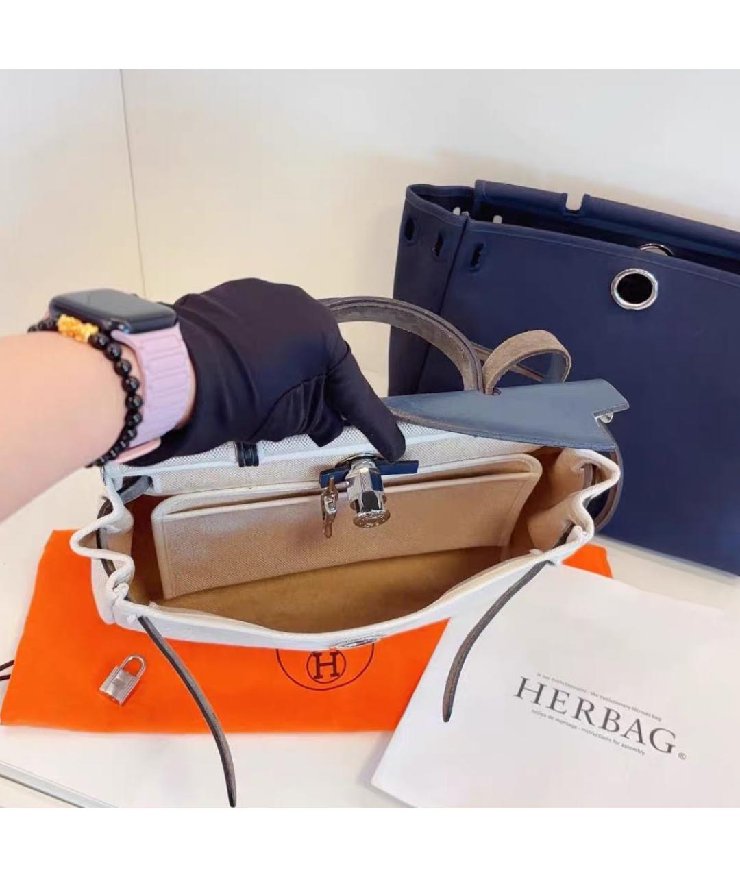 HERMES Синяя кожаная сумка с короткими ручками, фото 8