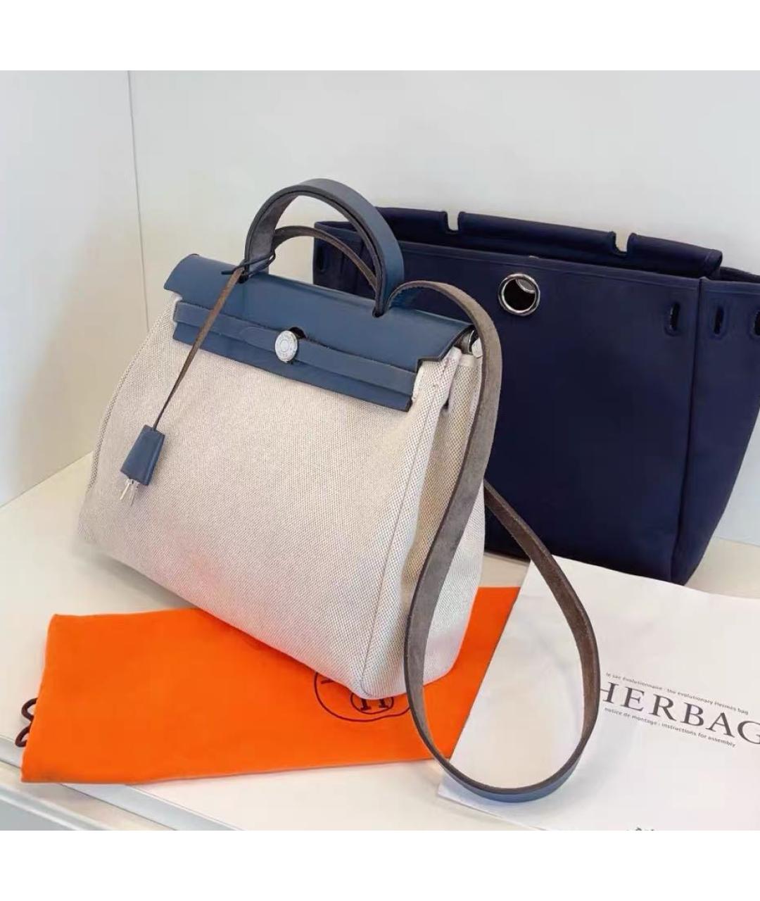 HERMES Синяя кожаная сумка с короткими ручками, фото 4
