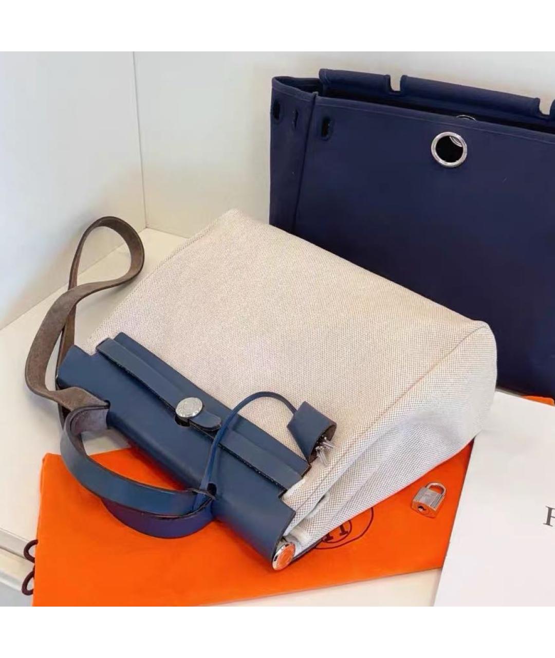 HERMES Синяя кожаная сумка с короткими ручками, фото 6