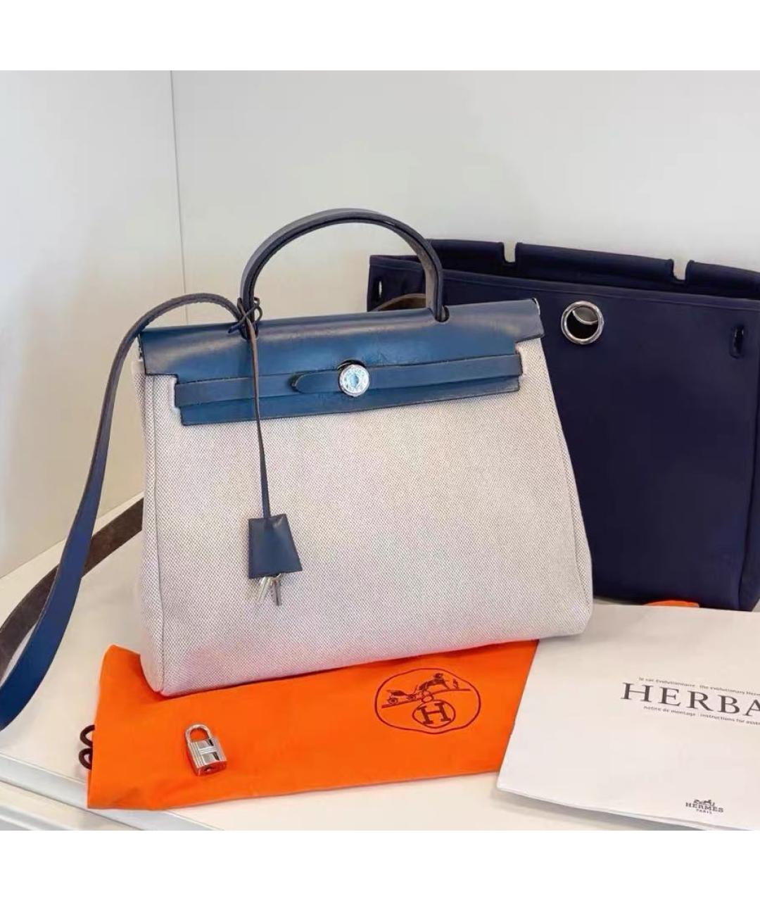 HERMES Синяя кожаная сумка с короткими ручками, фото 9