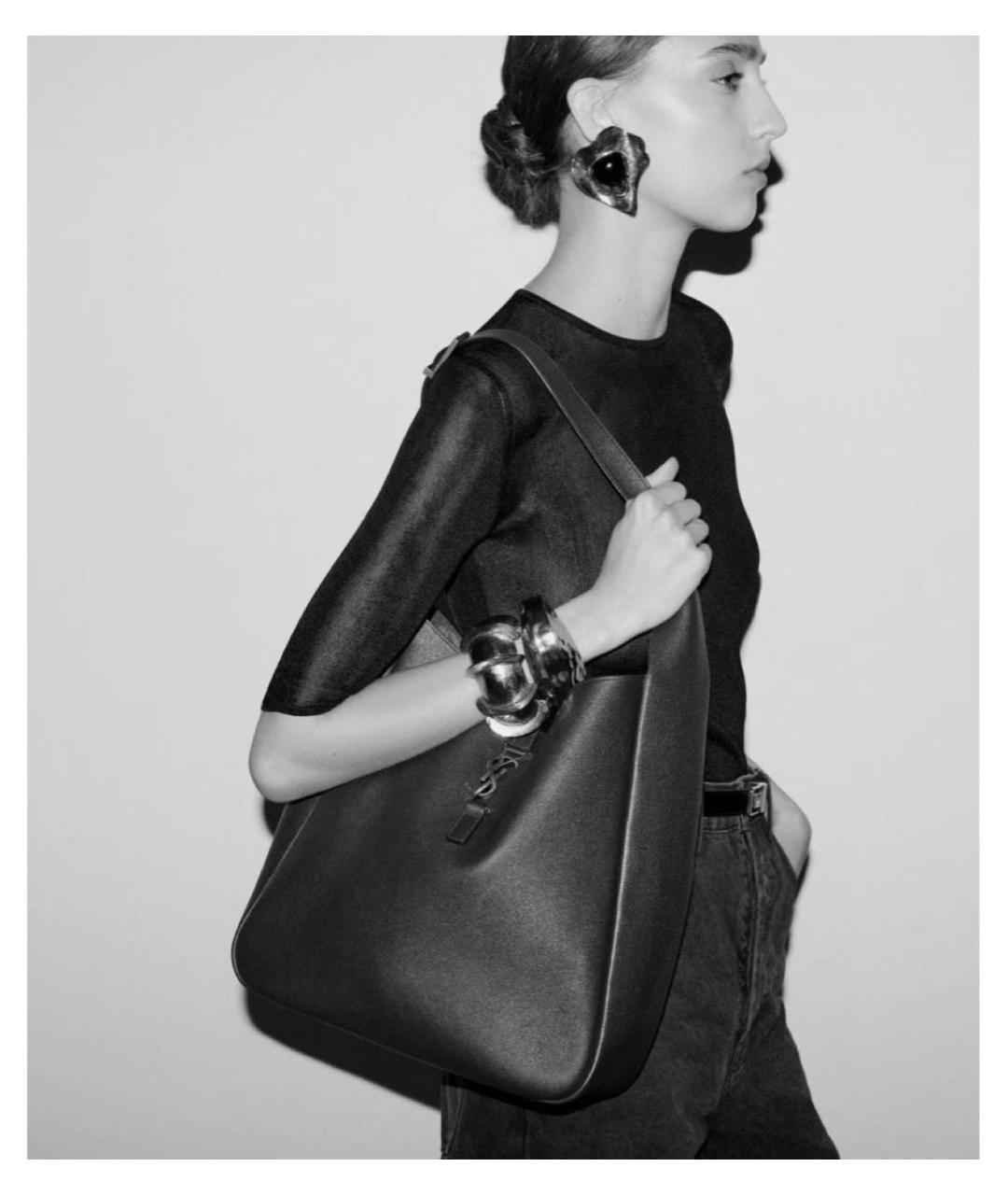 SAINT LAURENT Черная кожаная сумка тоут, фото 3