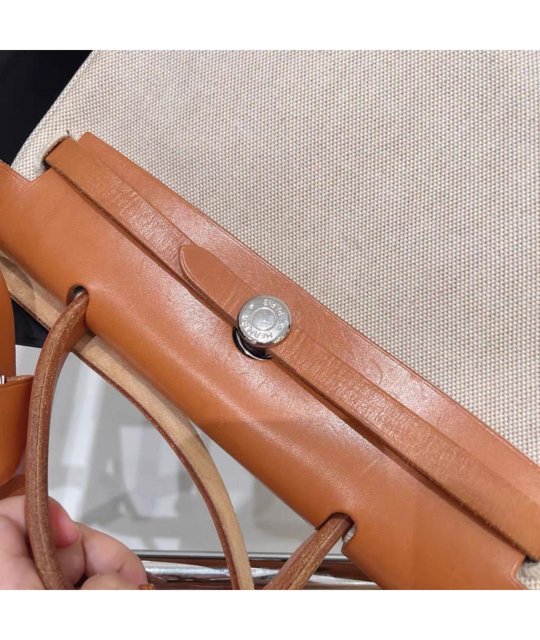 HERMES Бежевая кожаная сумка с короткими ручками, фото 6