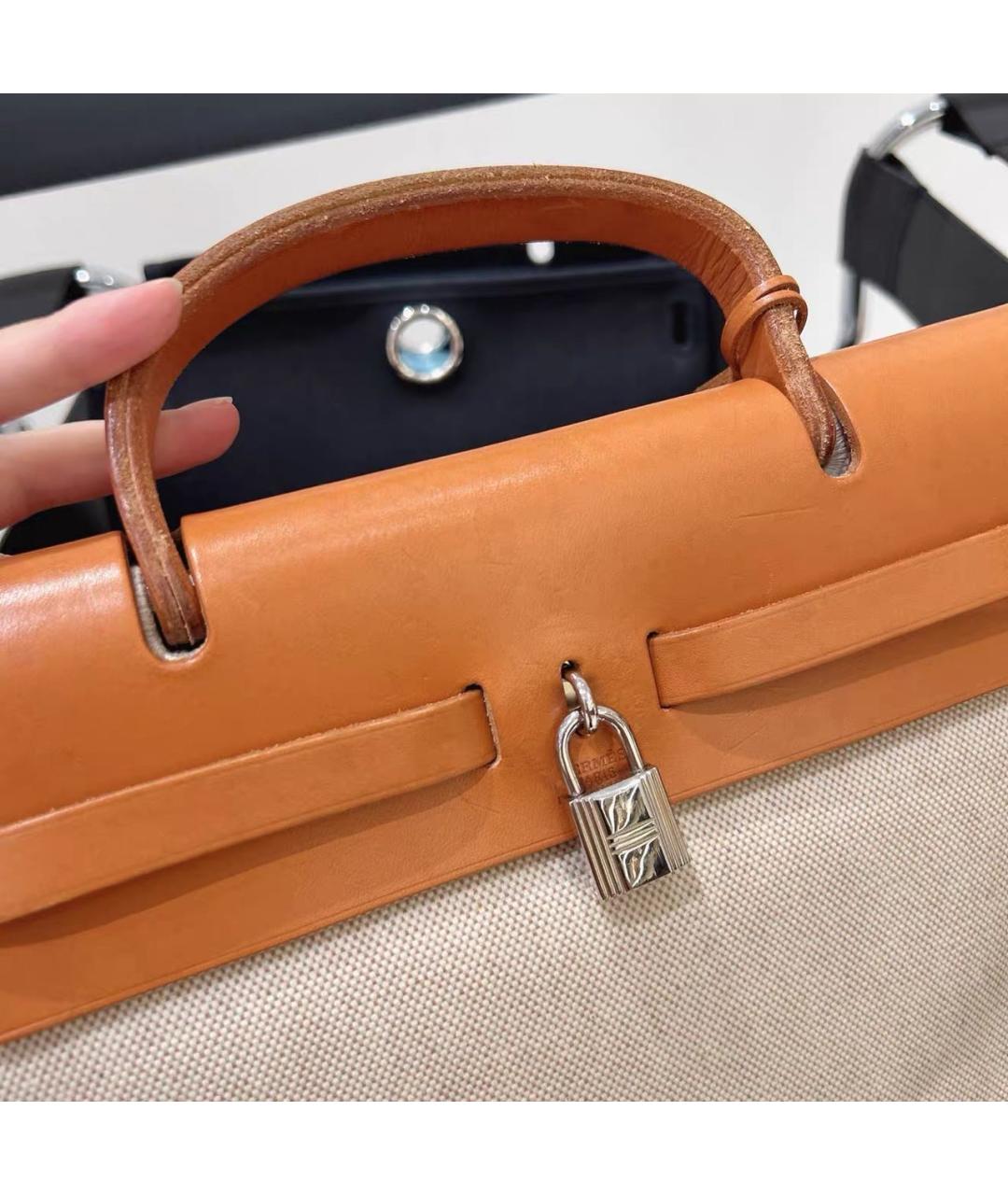 HERMES Бежевая кожаная сумка с короткими ручками, фото 7