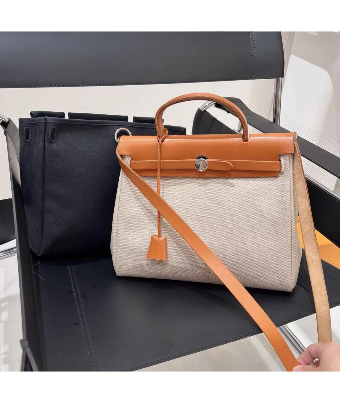 HERMES Бежевая кожаная сумка с короткими ручками, фото 9