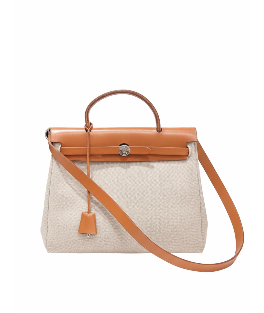 HERMES Бежевая кожаная сумка с короткими ручками, фото 1