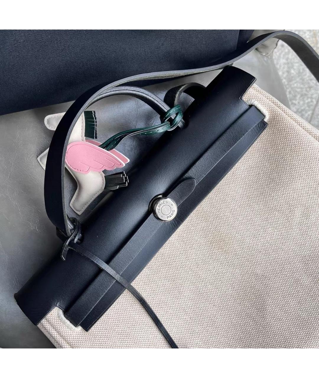 HERMES Бежевая тканевая сумка через плечо, фото 5