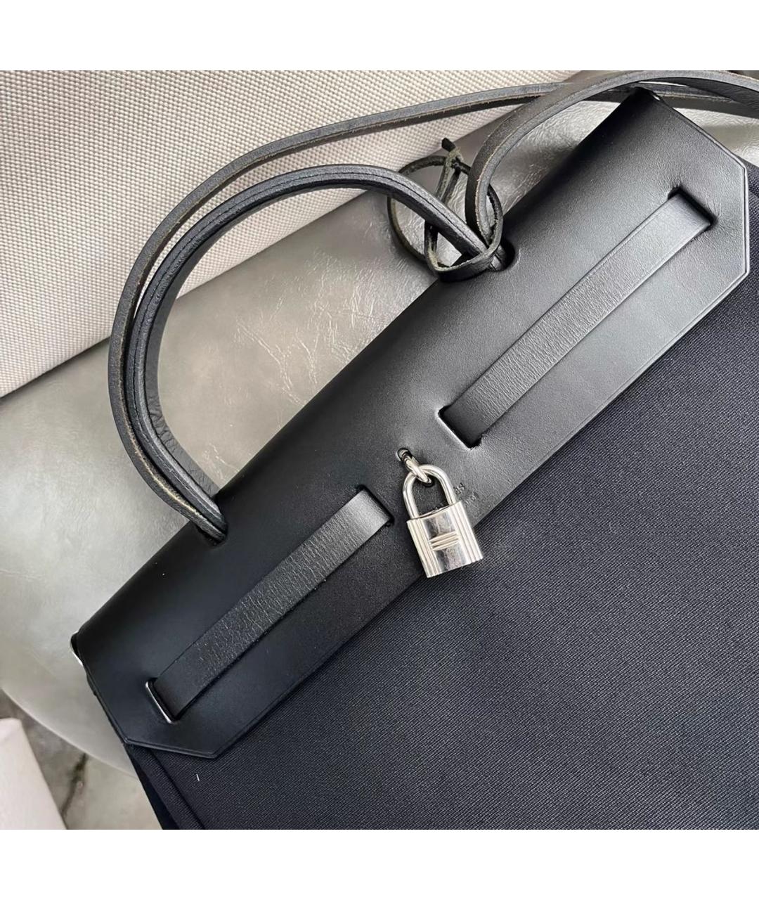 HERMES Черная кожаная сумка с короткими ручками, фото 4