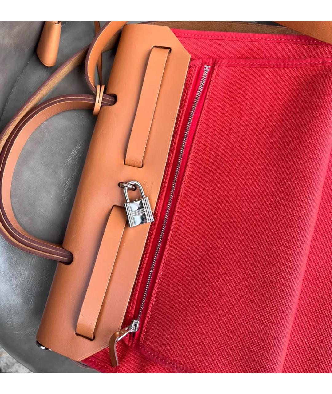 HERMES Красная кожаная сумка с короткими ручками, фото 4
