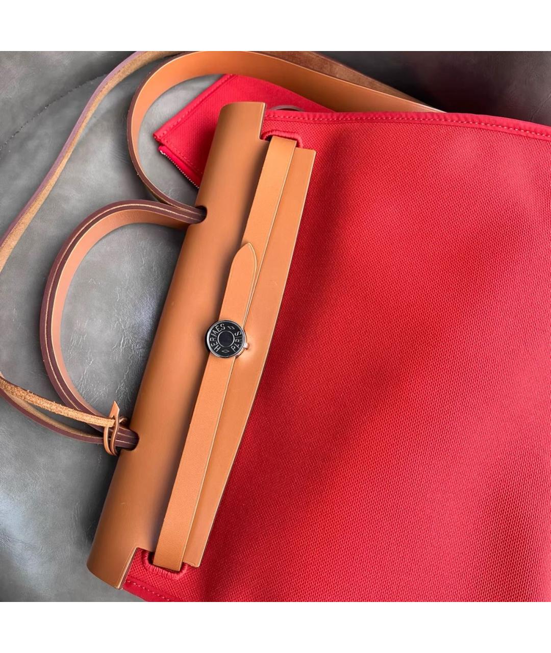 HERMES Красная кожаная сумка с короткими ручками, фото 5