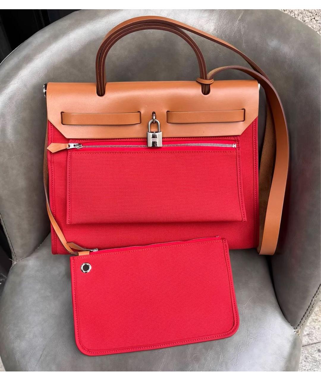 HERMES Красная кожаная сумка с короткими ручками, фото 2