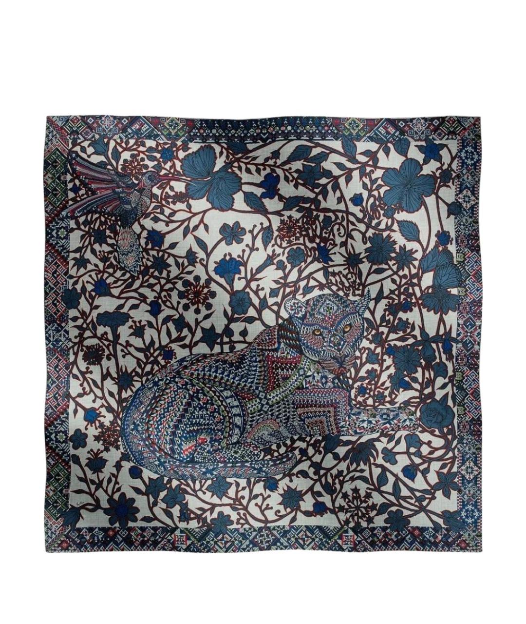 HERMES Синий кашемировый платок, фото 1