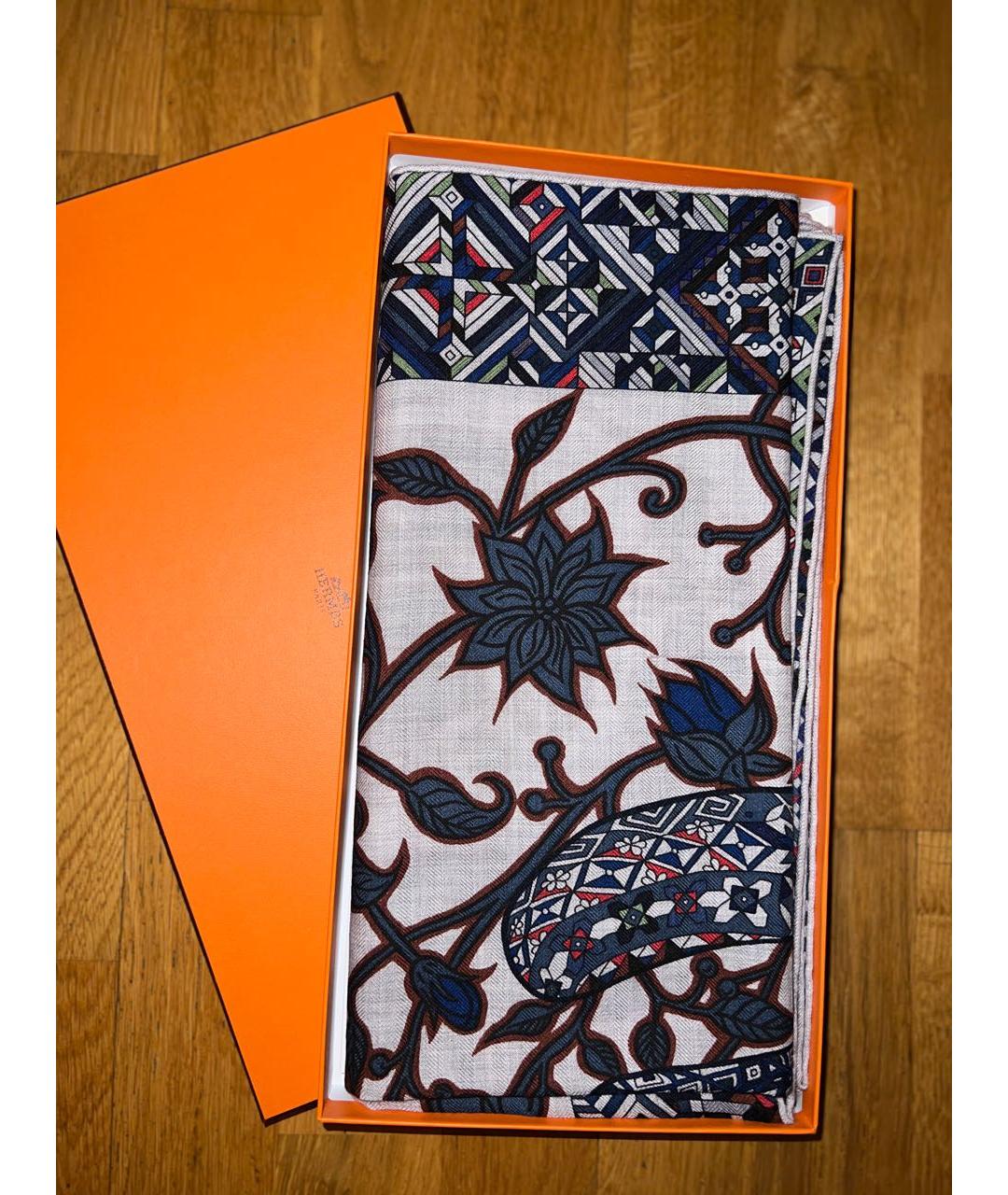 HERMES Синий кашемировый платок, фото 2