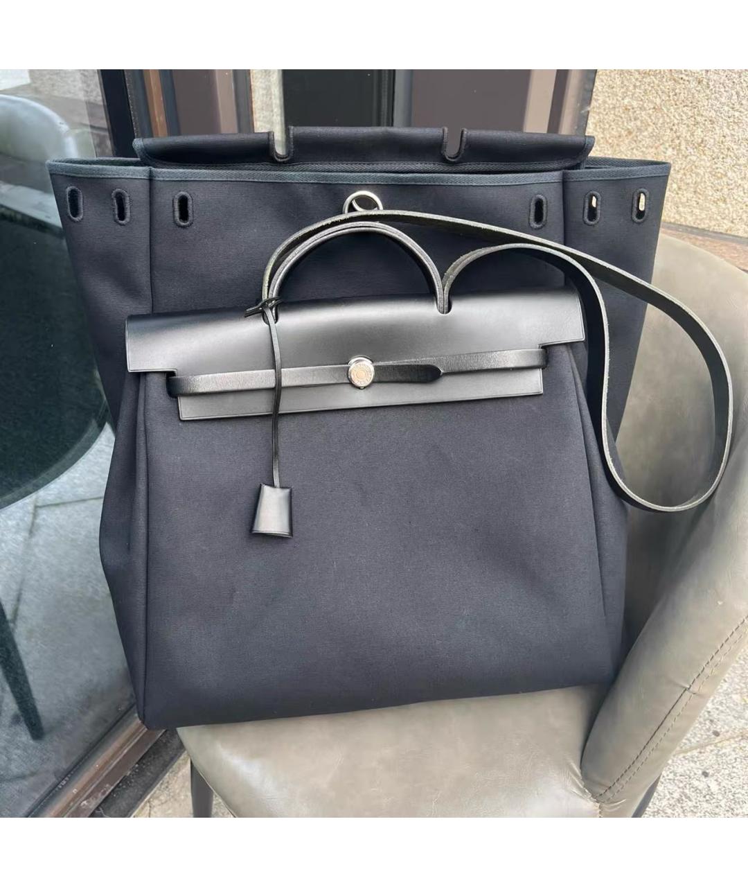 HERMES Черная кожаная сумка с короткими ручками, фото 1