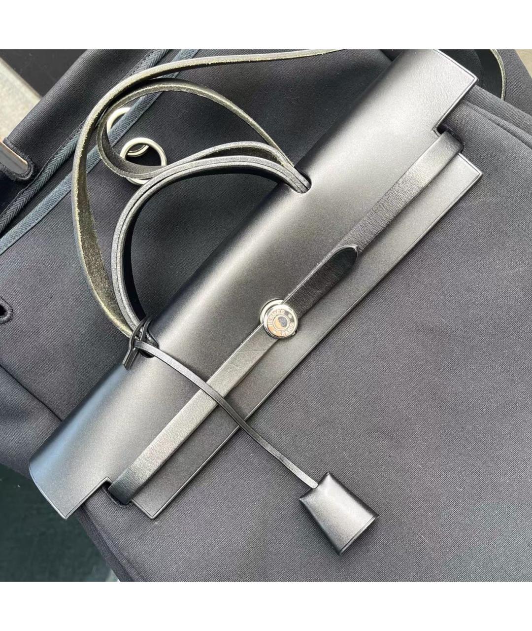 HERMES Черная кожаная сумка с короткими ручками, фото 4