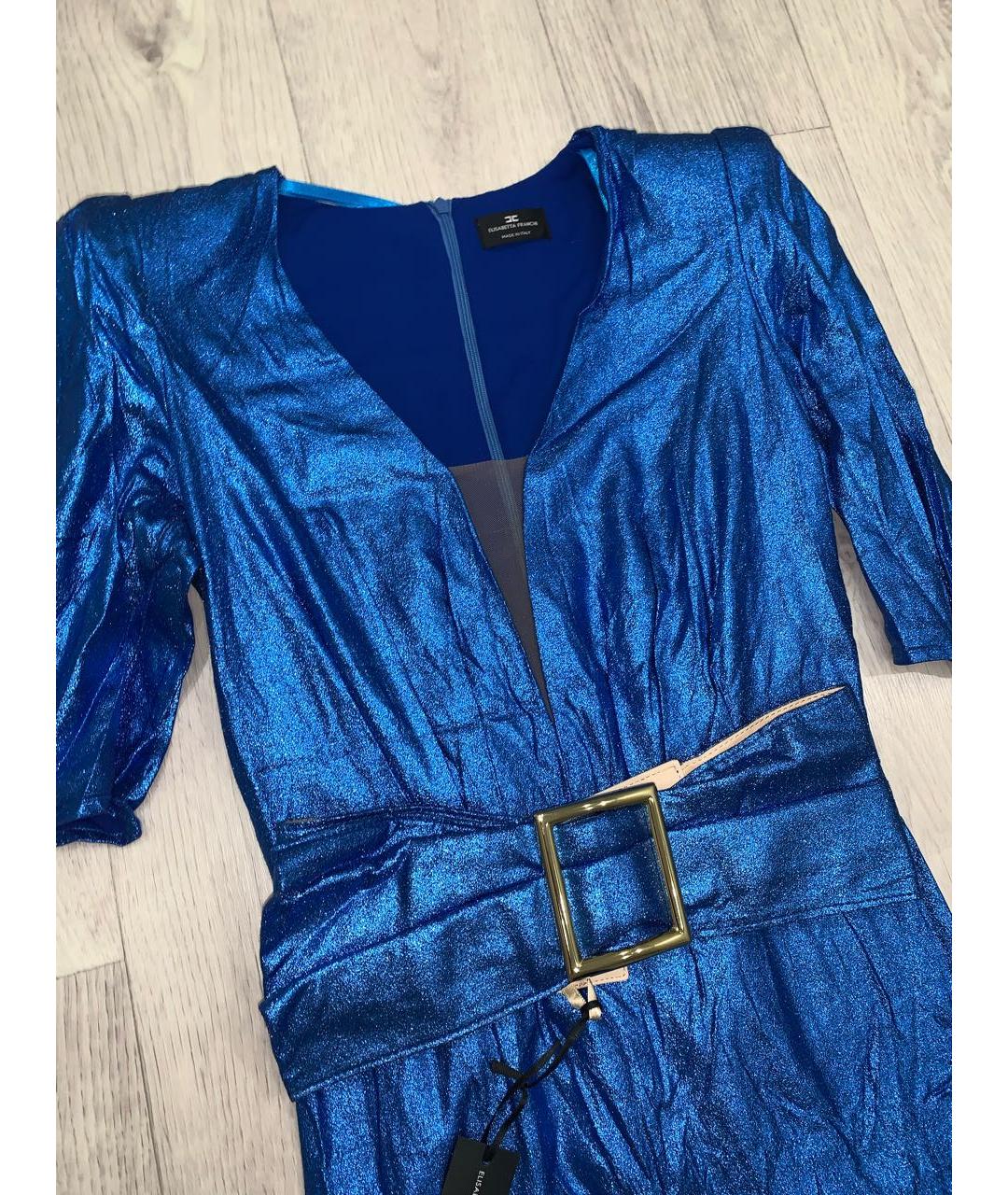 ELISABETTA FRANCHI Синее вискозное коктейльное платье, фото 6