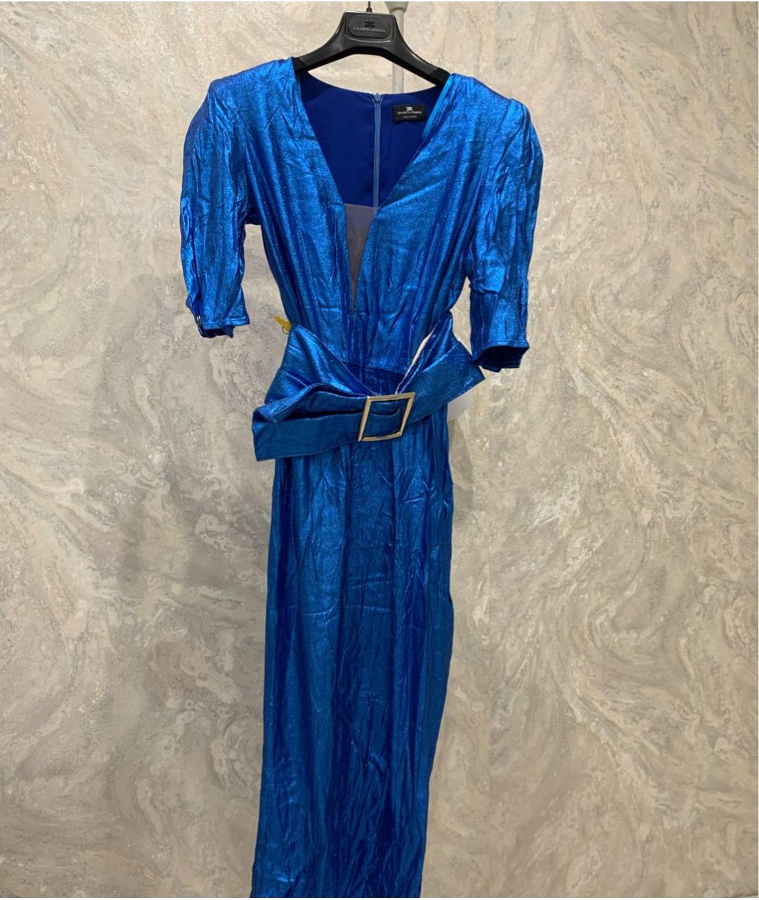 ELISABETTA FRANCHI Синее вискозное коктейльное платье, фото 4