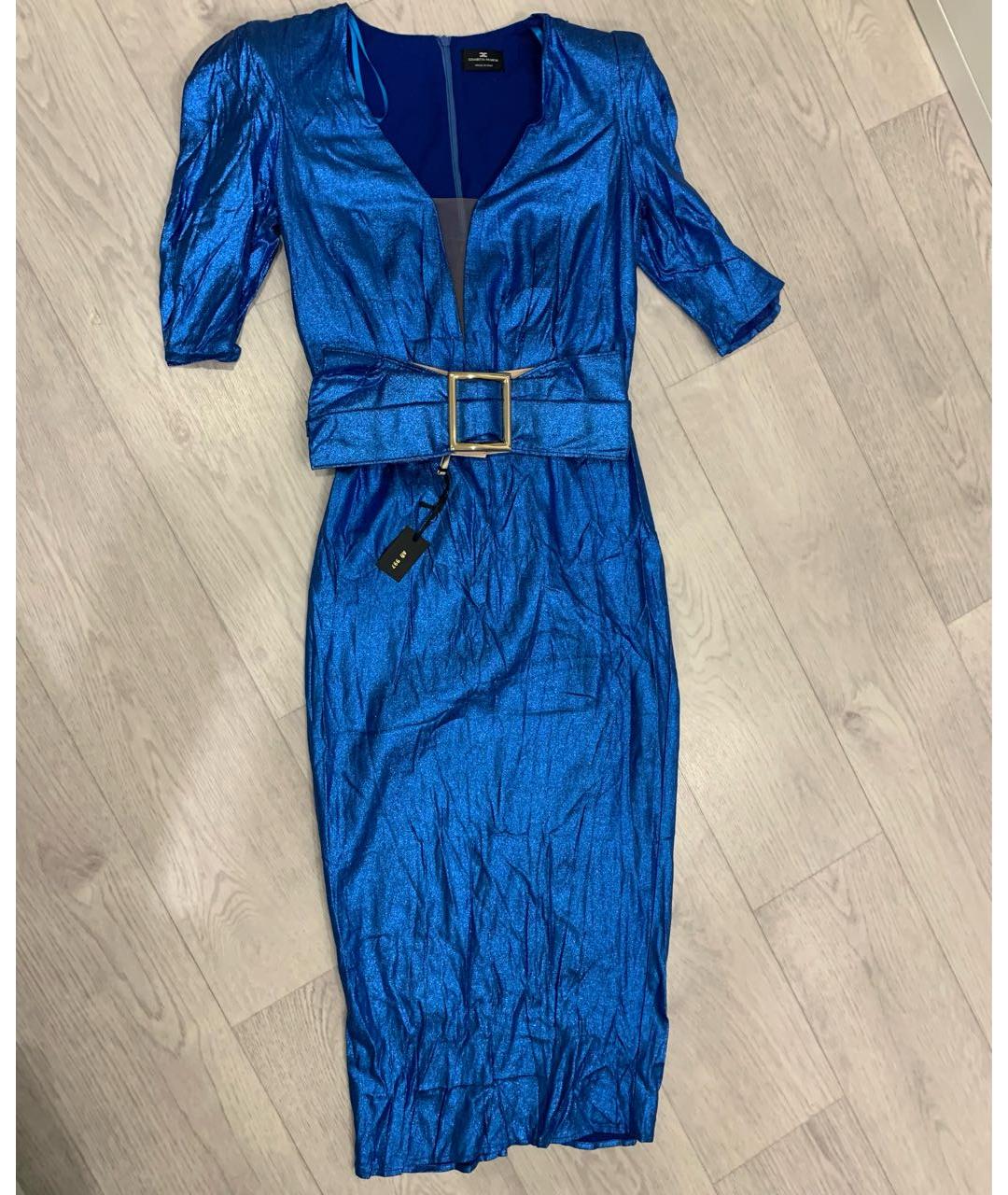 ELISABETTA FRANCHI Синее вискозное коктейльное платье, фото 9