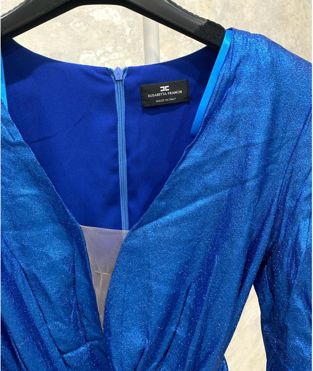 ELISABETTA FRANCHI Синее вискозное коктейльное платье, фото 2
