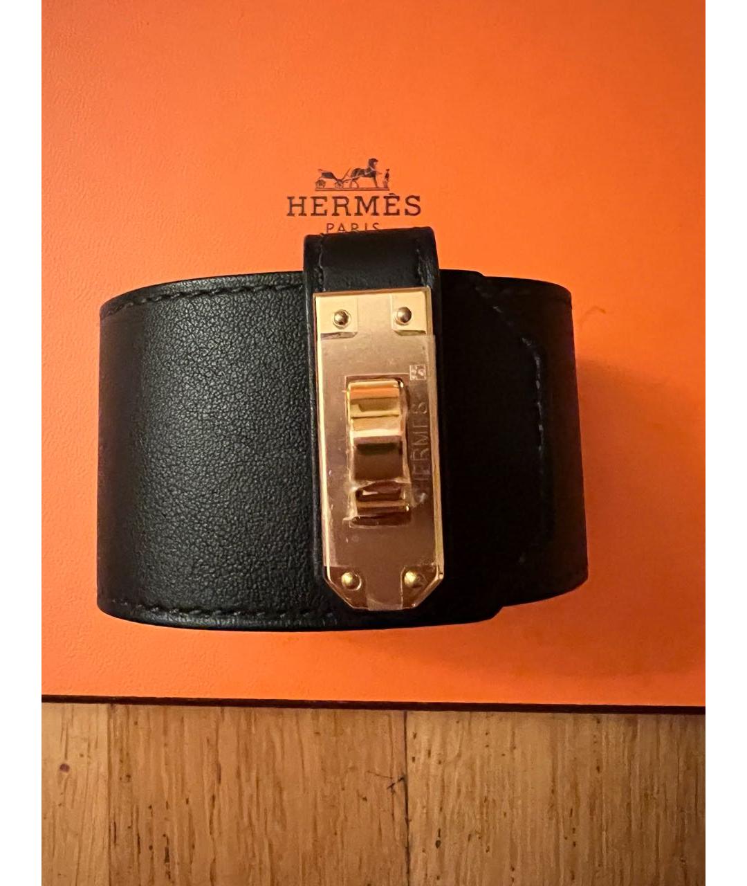 HERMES Черный кожаный браслет, фото 4
