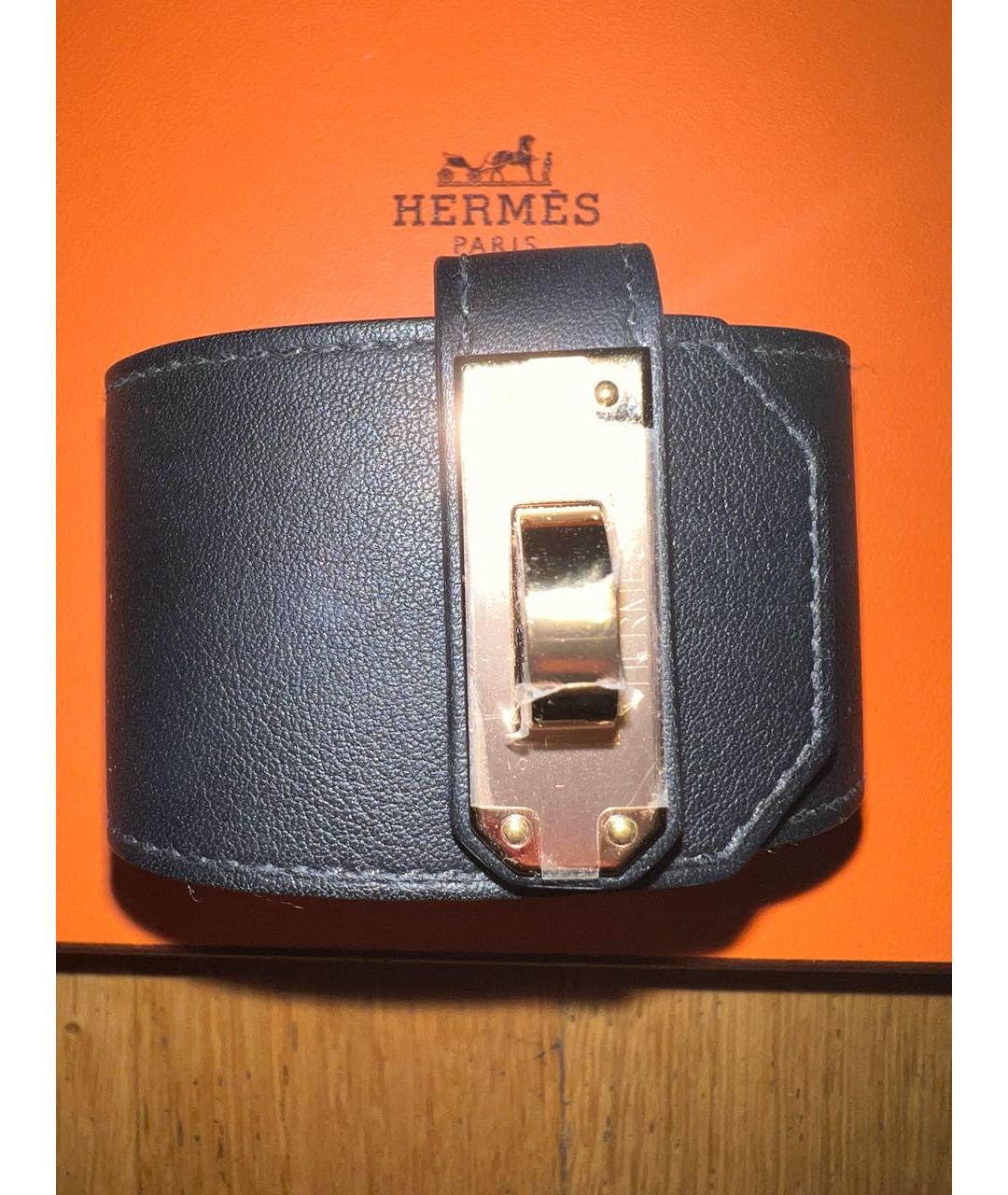 HERMES Черный кожаный браслет, фото 2