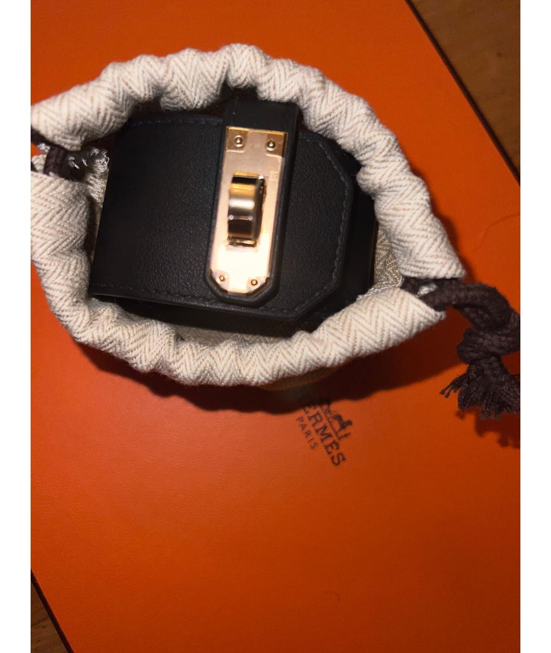 HERMES Черный кожаный браслет, фото 3